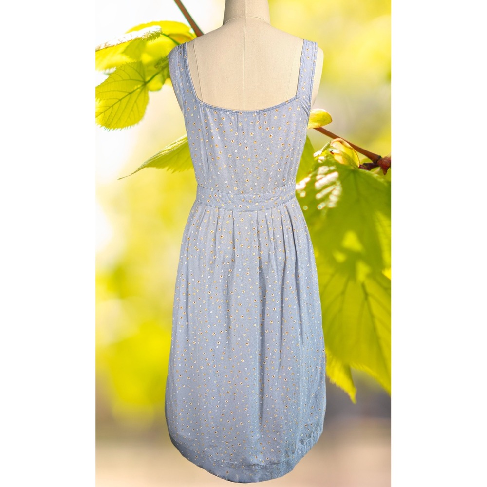 a.n.a Milkmaid dress Cotton Linen blend Blue Floral Square Neck Side Buttons XXL - Picture 4 of 9